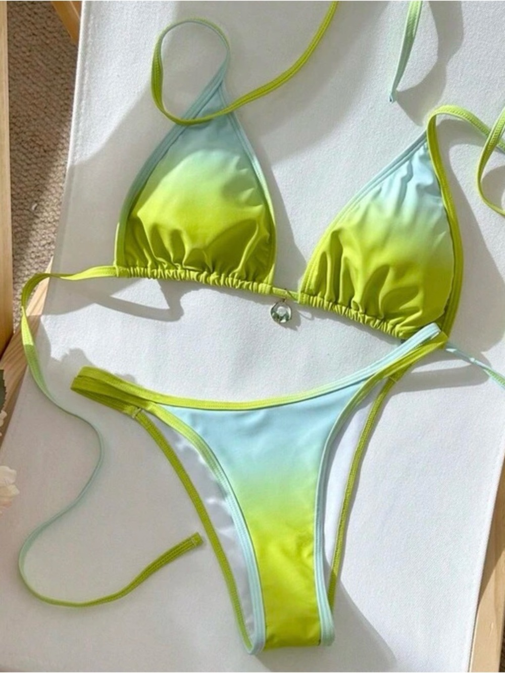 Gradient Lime & Aqua Triangle Bikini Set - Women Swim Bikini
